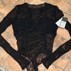 Guess Black Lace Long Sleeve Bodysuit